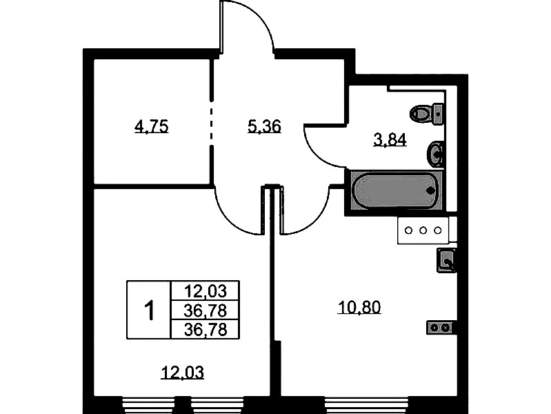 1-комнатная квартира 36.78 м², 11/11 эт., ЖК «Новое Колпино»